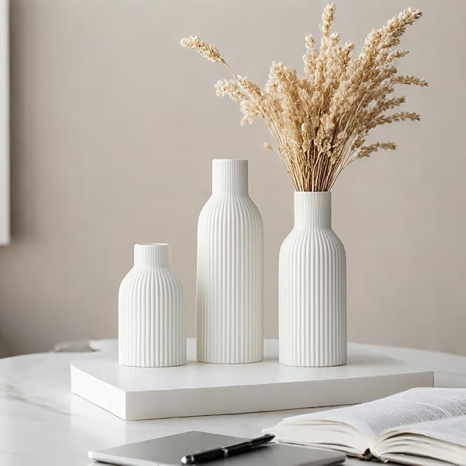 Modern Ceramic Vases Set of 3, Shelf Table Centerpiece - Image 5