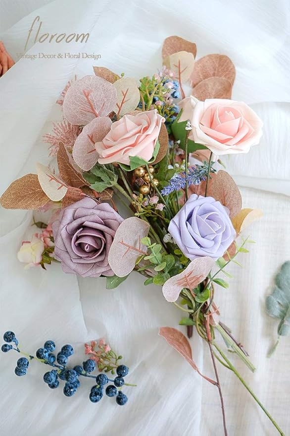 Artificial Flowers 25pcs Real Looking Blush Heirloom Foam Fake Roses - Image 3