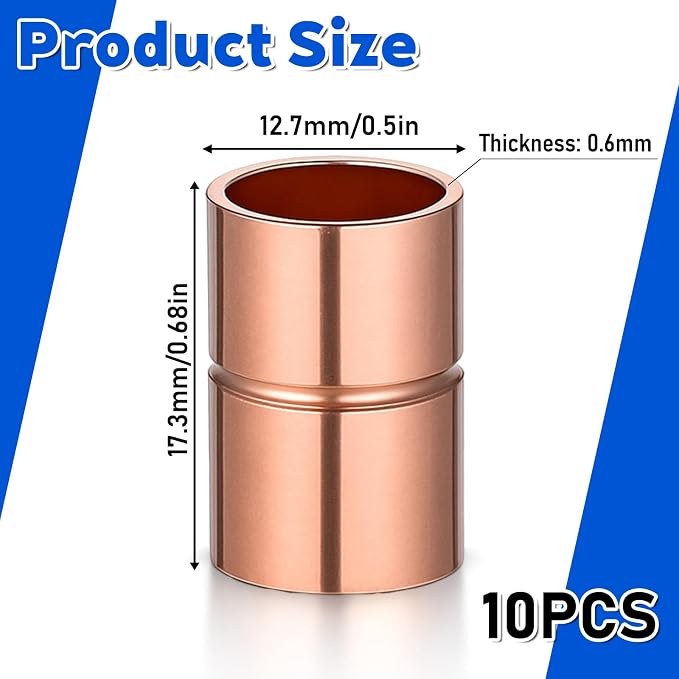 1/2 Inch Straight Copper Fittings 10 Pcs Copper Pipe Welding Joint Pipe - Image 2