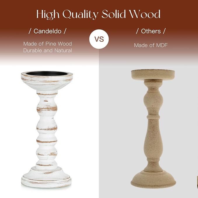 Wood Candle Holders for Pillar, Table Centerpiece, Tall Shabby Chic Decor - Image 4