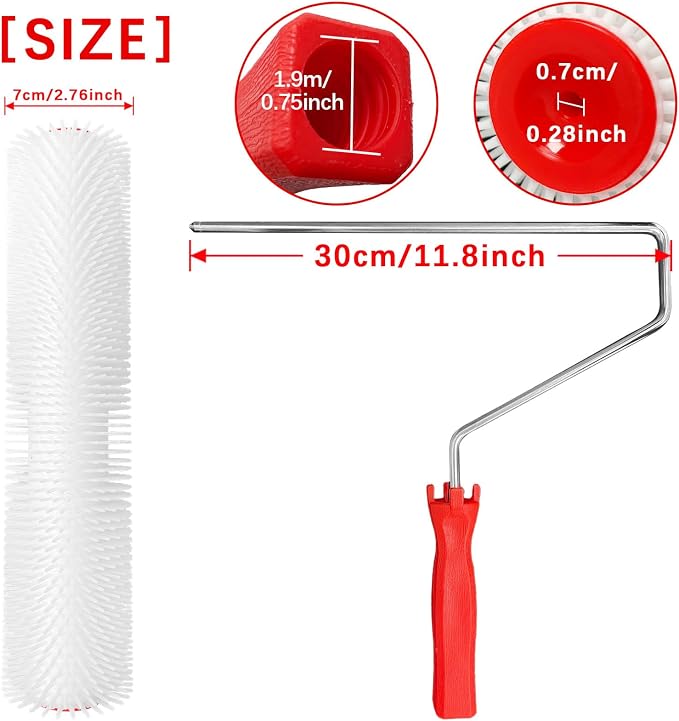 12 Inch Screed Spiked Roller, Thread in Handle | Latex Floor Self Leveling - Image 2