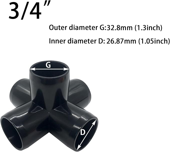 3/4“ Tee PVC Fitting 5 Way Elbow Connector, Furniture Grade 90 Degree Elbow - Image 2
