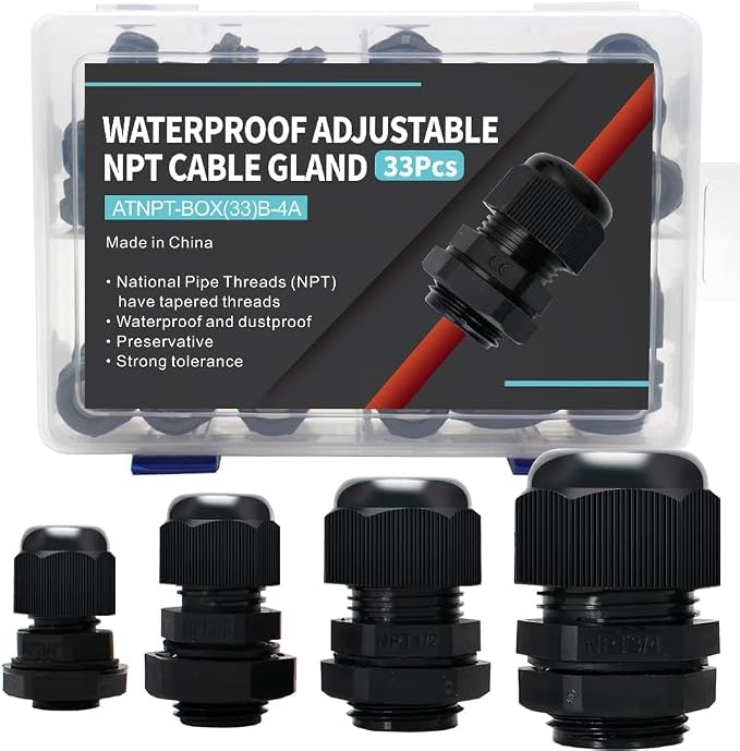 Electrical Conduit Fittings 33 Pack Adjustable 3-18mm Nylon PA66 Cable Glands by AIRTAK