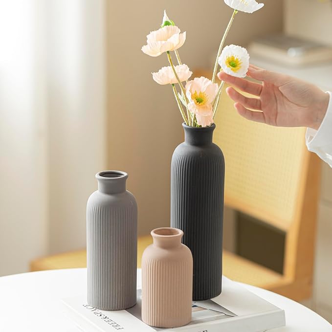 Modern Ceramic Vase Set, 3-Piece Decorative Vases - Image 3