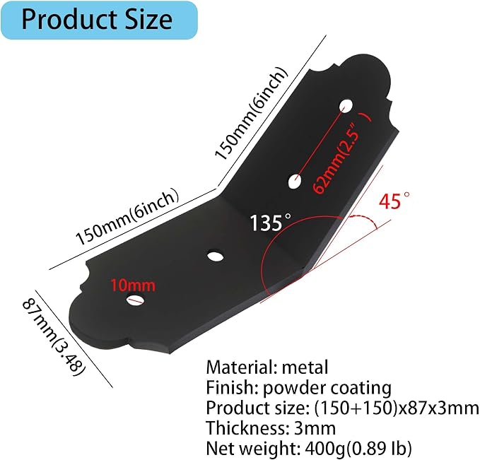 4Packs 45-Degree Angle Bracket Decorative Knee Braces, Outside 45 Degree Mount - Image 2