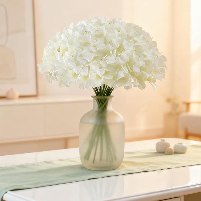 65Pcs White Hydrangea Artificial Flowers Bulk，Realistic Silk Fake Flowers - Image 7
