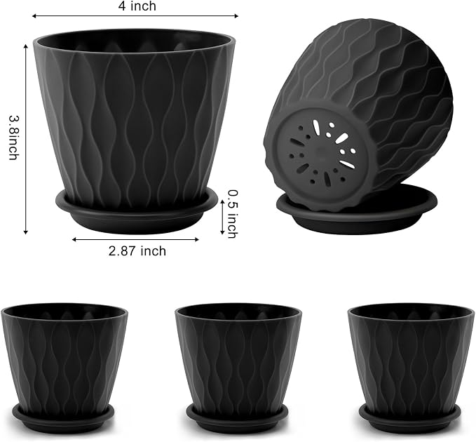 YNNICO 4 inch Plant Pots, 5 Pack Flower Pots Outdoor Indoor, Planters - Image 2