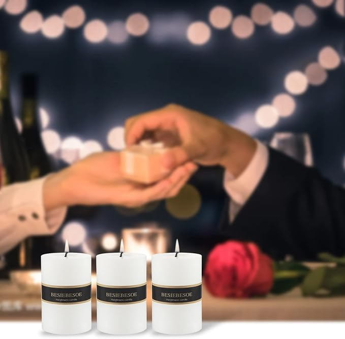 3×4 White Pillar Candles Set of 3 Unscented Handpoured Weddings, Home Decoration - Image 3