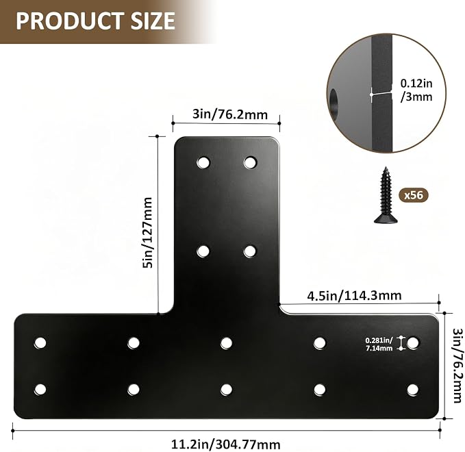 Black Heavy Duty T Post Brackets, Flat Mending Plate - Image 2