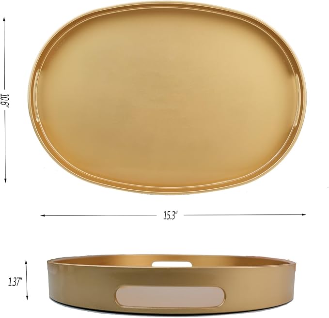 Gold Oval Decorative Tray with Handles, Versatile Serving Tray - Image 4