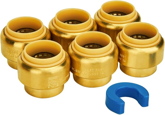 6-Pack Push Fit End Cap, 3/4-Inch Push-to-Connect Brass Fittings | Plumbing by SUNGATOR