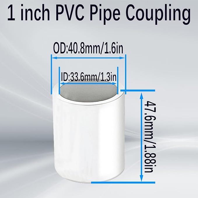 White PVC Pipe Coupling Adapter, 1 inch Socket x Socket, Sch40 PVC Coupling - Image 2