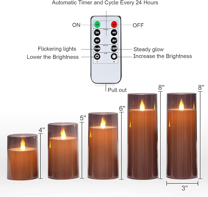 Homemory Gray Flickering Flameless Candles, Battery Operated Acrylic LED Pillar - Image 6
