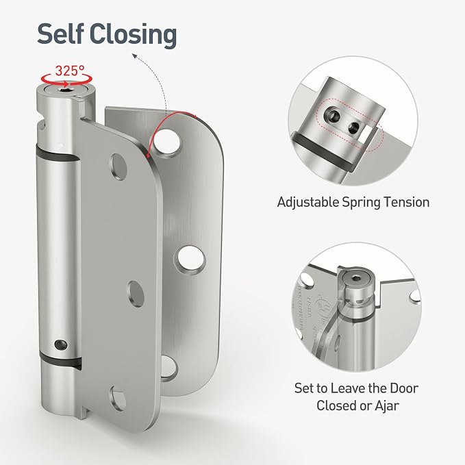 HOSOM 2 Pack Self Closing Door Hinges 3.5 Inch Brushed Nickel Spring Loaded - Image 3