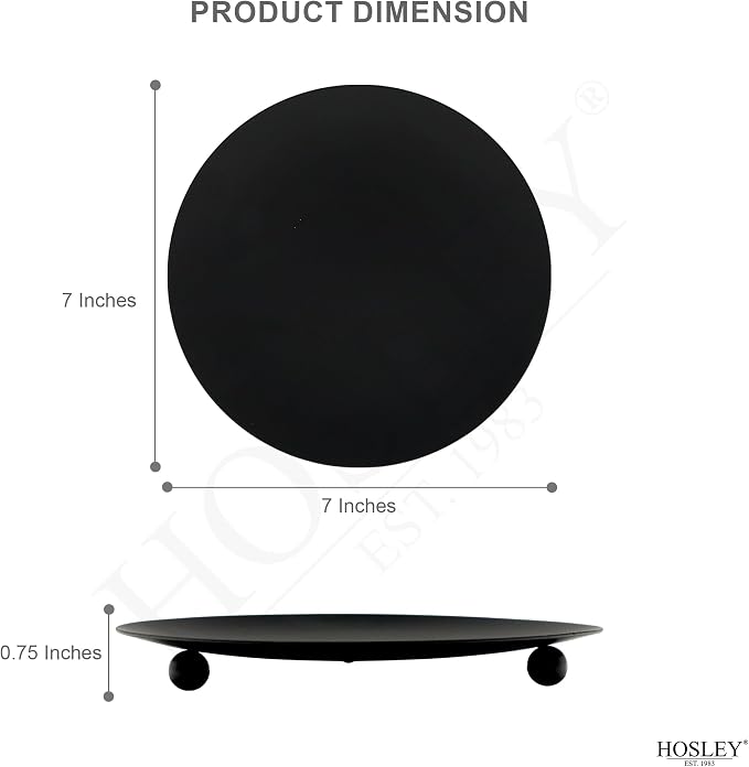 Hosley Black Iron Pillar Candle Holder Plates – 7-Inch Decorative Round Trays - Image 2