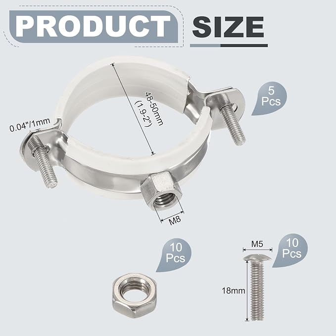 HARFINGTON 5pcs 201 Stainless Steel 1.9-2"/48-50mm Split Ring Pipe Hanger Pipe - Image 2