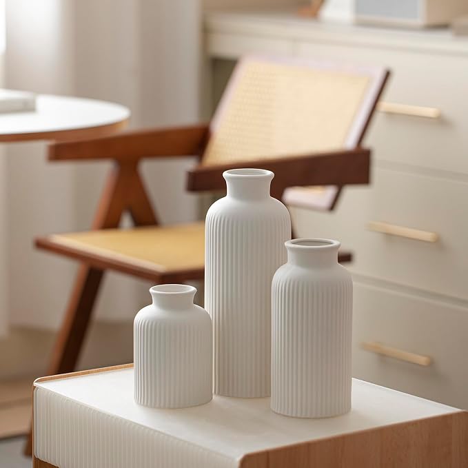 Large Modern Ceramic Vase Set, 3-Piece Decorative Vases - Image 6
