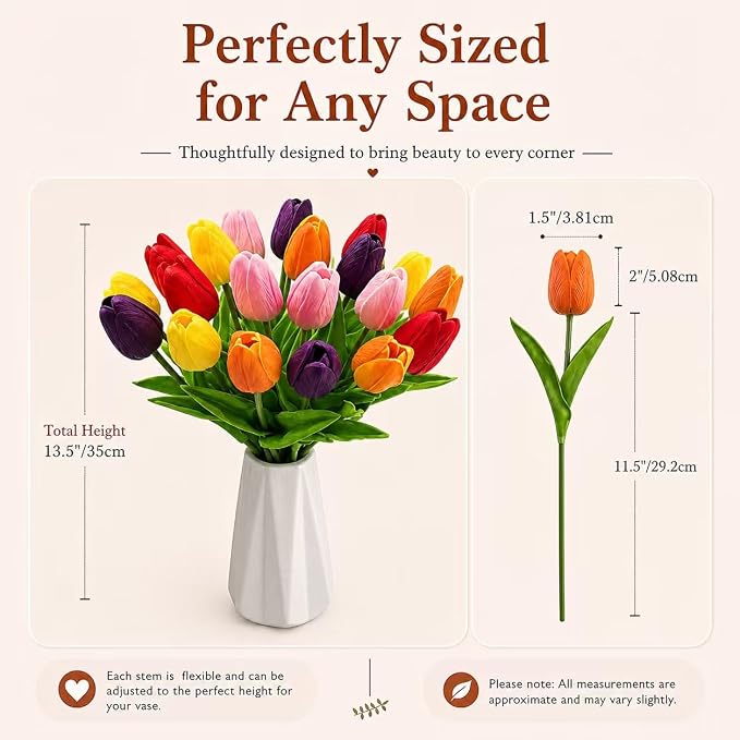 Mandy's 20pcs Artificial Multicolor Tulips | 13.5 Inch Lifelike PU Tulips Faux - Image 3