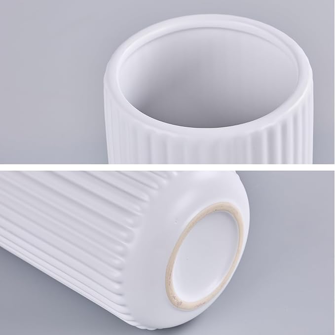 White Ceramic Flower Vase for Pampas Grass, 6 inch Small Decorative Centerpiece - Image 9