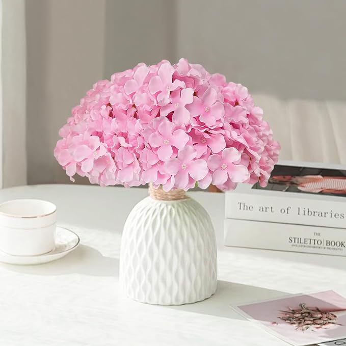 65Pcs Pink Hydrangea Artificial Flowers Bulk，Realistic Silk Fake Flowers - Image 4