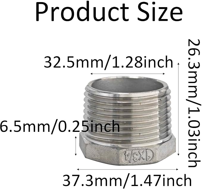 304 Stainless Steel Reducer Hex Bushing - Image 2