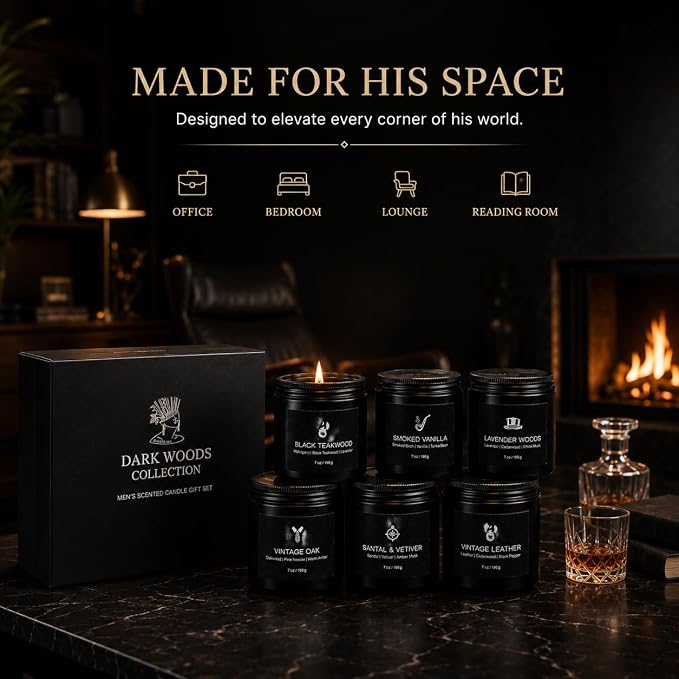 Scented Candles for Men, 6 Masculine Scents Set, 7 oz Each | 200H Burn Time - Image 7