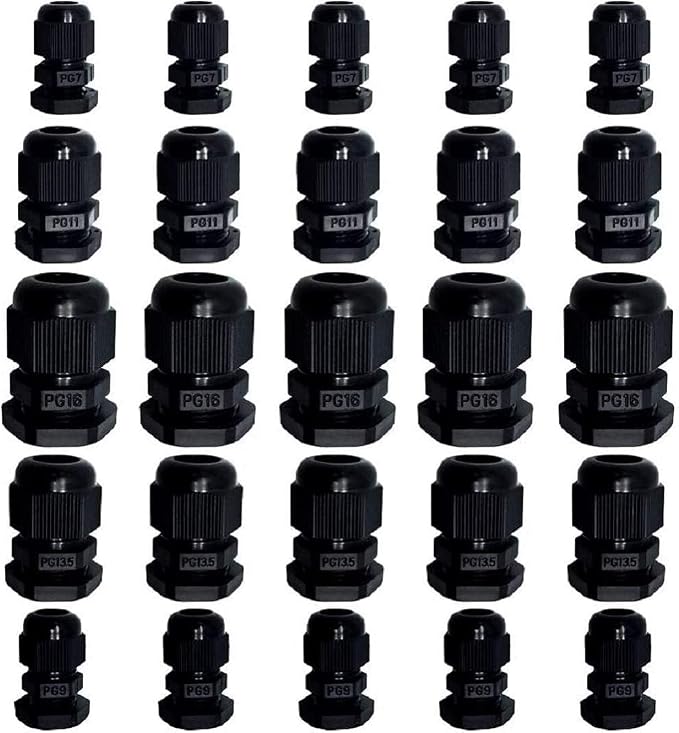 Cable Glands - 25 Pack Plastic Waterproof 3.5-13mm Nylon Cable Glands Joints by Unknown
