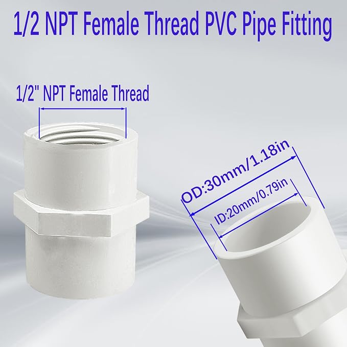 10Pcs White PVC Pipe Fitting, 1/2 inch NPT Female Thread Pipe Fitting Adapter - Image 2