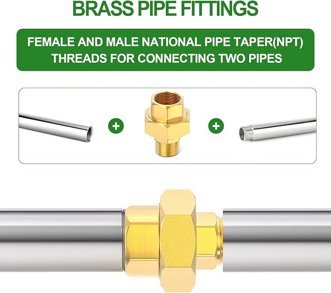 2PCS Brass Union，3/8" NPT Male x 3/8" NPT Female Brass Pipe Fitting - Image 5