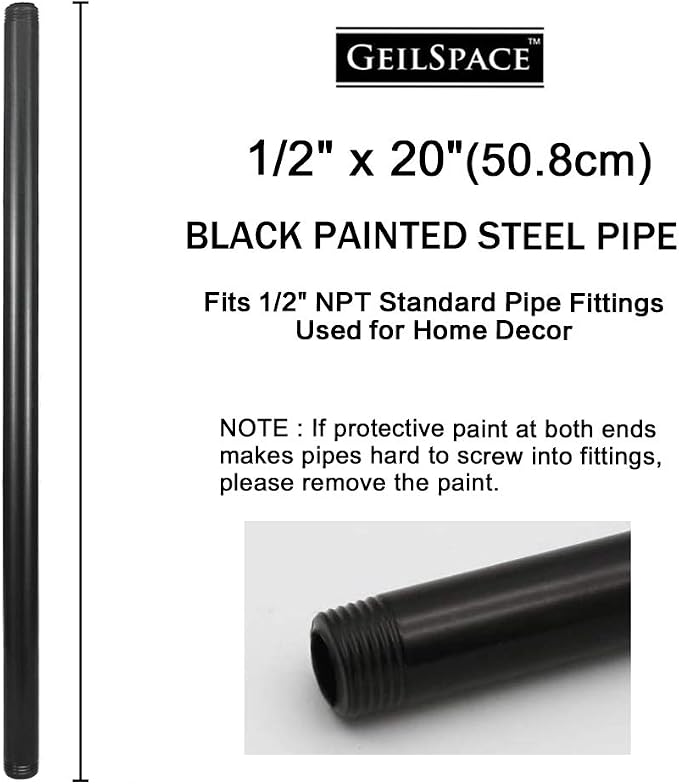 6 Pack 1/2" × 20" Pre-Cut Black Metal Pipe, Industrial Steel Fits Standard Half - Image 2
