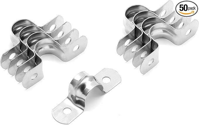 50-Pack Conduit Clamps 10mm, 304 Stainless Steel Two-Hole Pipe Strap | Heavy by Unknown