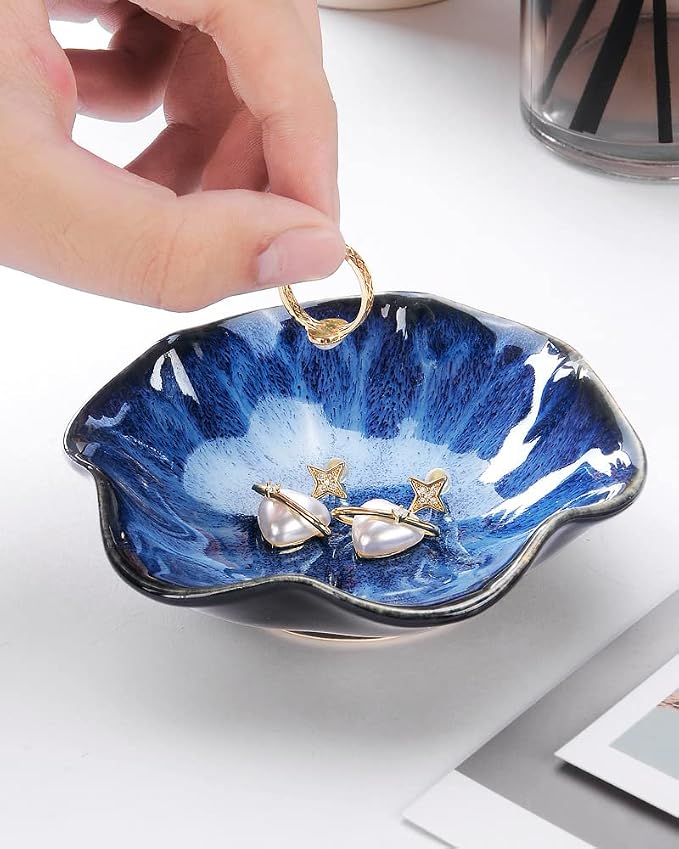 2PCS Lotus Leaf Shape Ring Holder Dish, Small Key Bowl, Ceramic Trinket Tray - Image 6