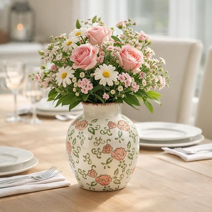 SIDUCAL Ceramic Vintage Vase, 5.83 Inch Retro Ice Cracked Chinoiserie Floral - Image 8