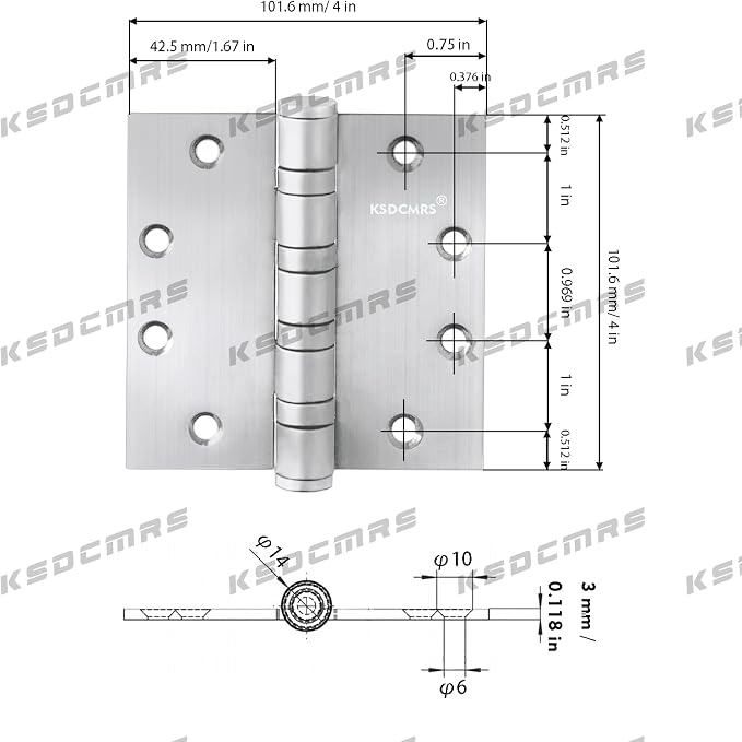4" Silver Heavy Duty 304 Stainless Door Hinges, 4 Pack | - Image 2