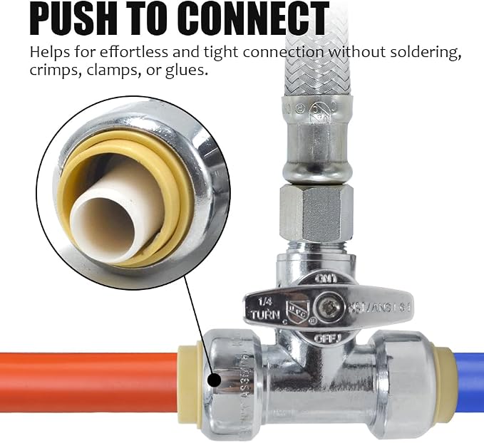 TTFLEX 1/2" Push x 1/2" Push x 3/8" Comp Tee Valve, Shut Off Valve 1/4 Turn | - Image 6