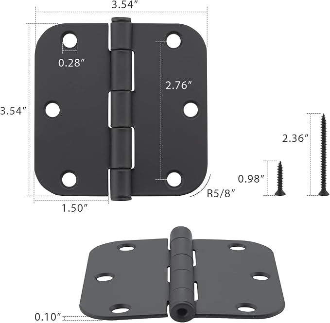 3.5 Inch Interior Door Hinges, 5/8 Inch Radius, Matte Black, 18 Pack | - Image 4