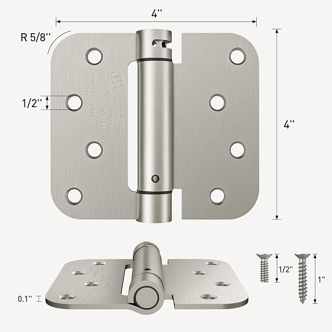 HOSOM 3 Pack Self Closing Door Hinges Brushed Nickel 4 Inch Spring Loaded Hinges - Image 2