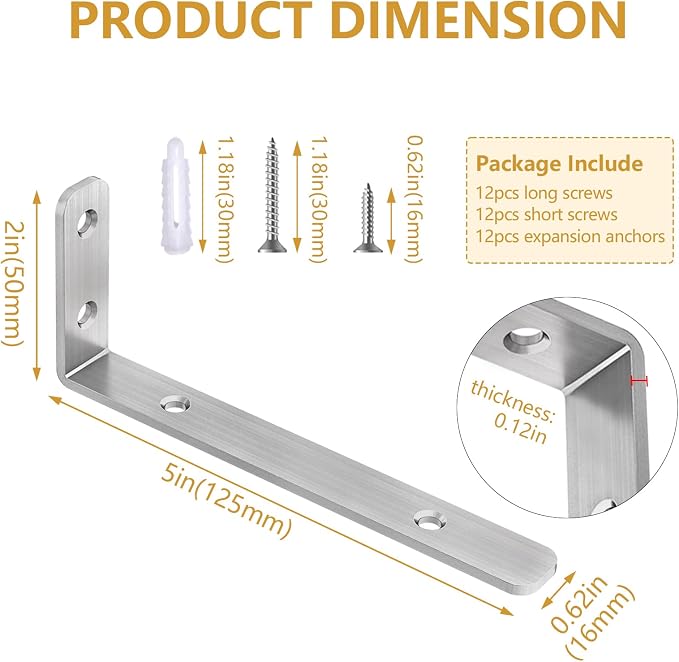 LSK 6PCS L Bracket, L 5"×H 2" Shelf Support Bracket, Max Load :42lb, Living Room - Image 2