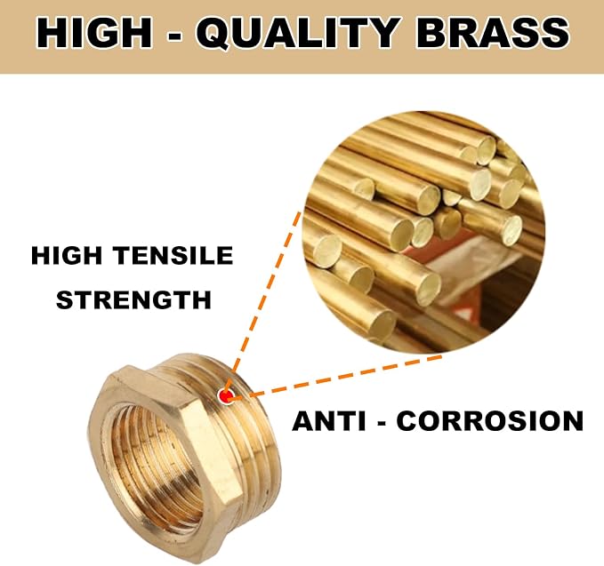 9pcs Brass Reducer Hex Bushing, 1/2" NPT Male to 3/8" NPT Female Adapter | - Image 4