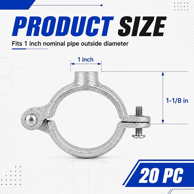 20 Pack 1'' Silver Hinged Split Ring Pipe Hanger, Galvanized Iron - Image 2