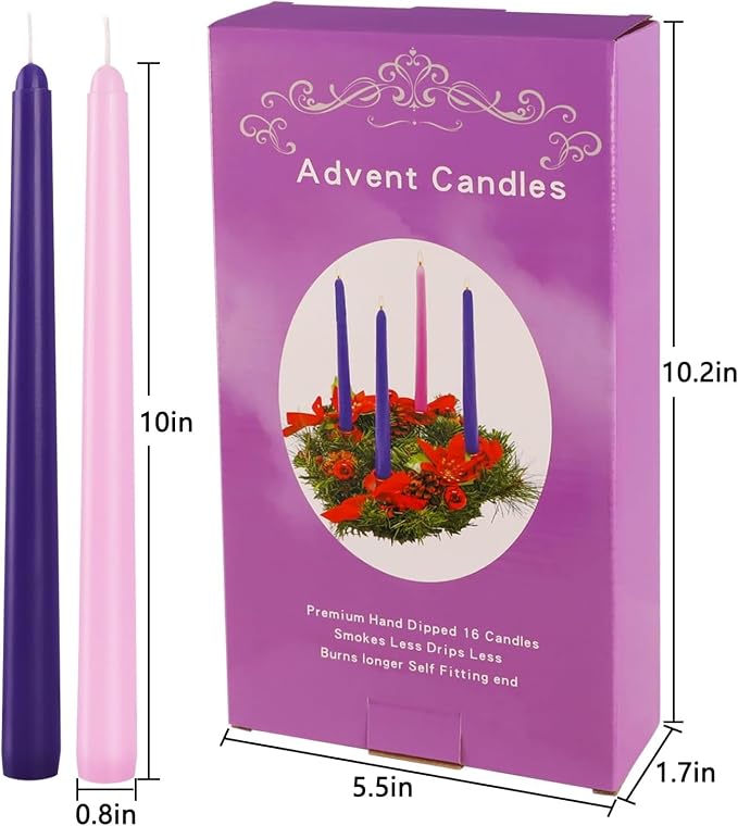 16 Pack Advent Taper Candles Premium Hand Dipped 10in Unscented Christmas Taper - Image 4
