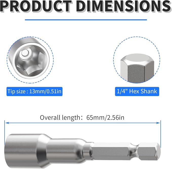 5pcs 13mm Nut Setter Driver Drill Bit, 65mm Length | Quick-Change, Impact Nut - Image 2