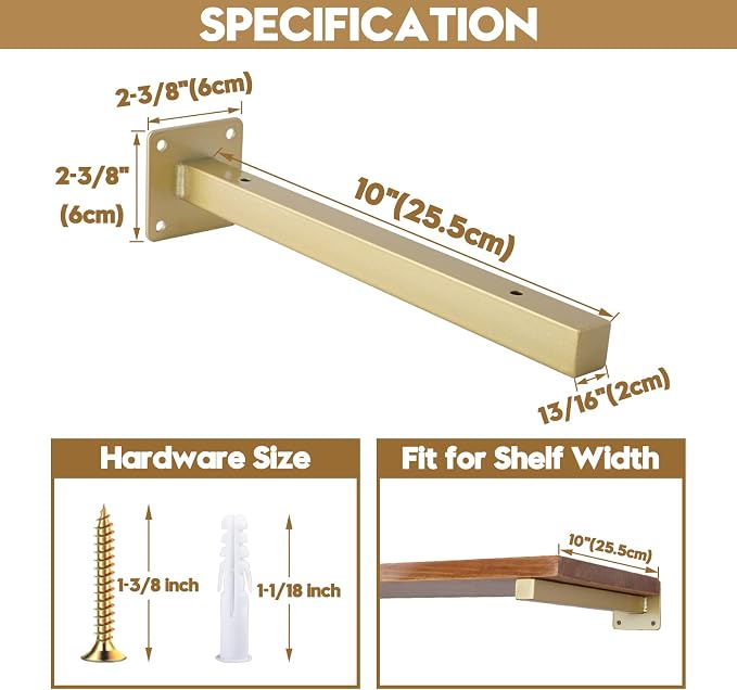 AddGrace Industrial Black Shelf Brackets 10 Inch L Brackets - Image 4