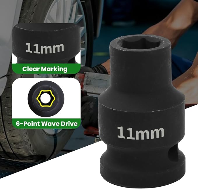 1/2" Drive 11mm Deep Impact Socket, 6 Point Chrome Molybdenum Steel Heavy Duty - Image 3