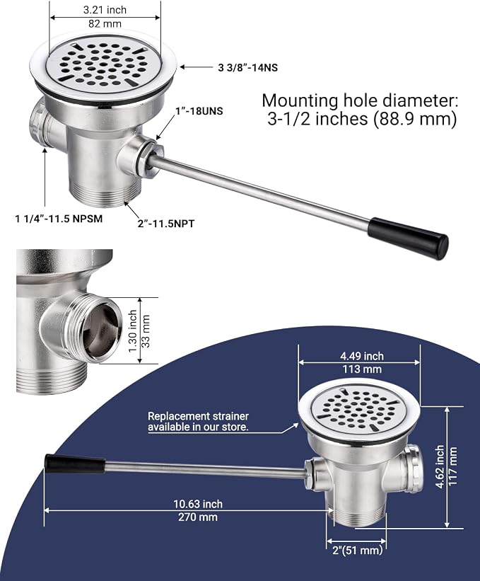 3-1/2" Commercial Sink Drain - Image 4
