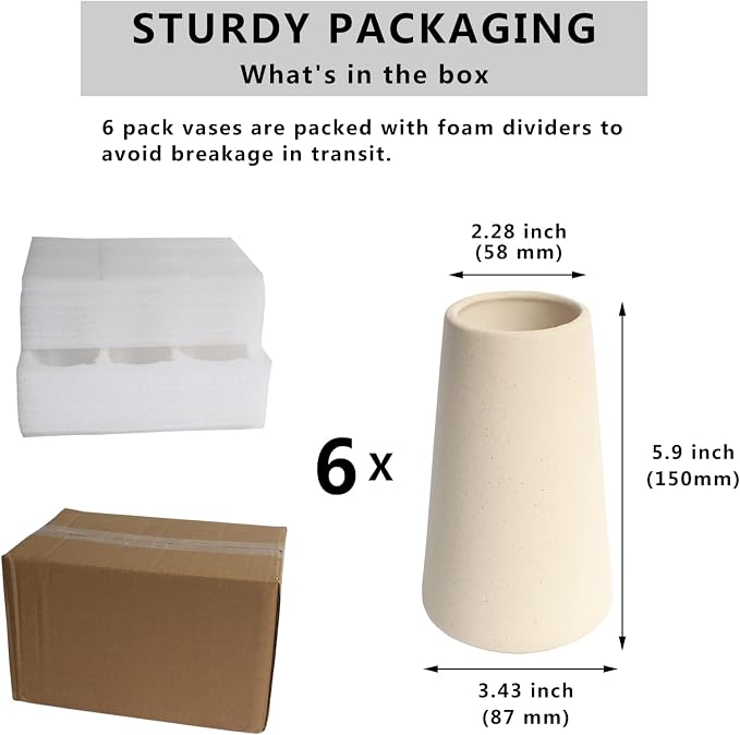 YANLING 6 Pack Light Yellow Ceramic Vase - Image 4