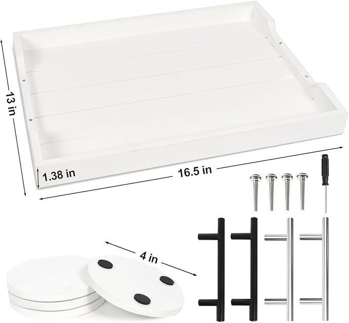 SXNOWS Wood Serving Tray with 2 Sets of Handles, 4 Coasters Included - Image 3