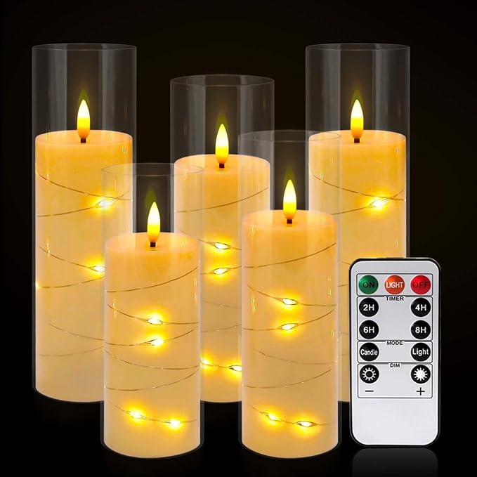 Pack of 5 Ivory Flickering Flameless Candles Battery Operated - Image 9