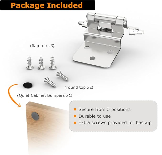 3/8 Inch Inset Cabinet Hinges, 50 Pack Self Closing Flush Face Mount Hinges - Image 6
