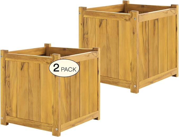 Set of 2 Acacia Wood Flower Planters by Idzo